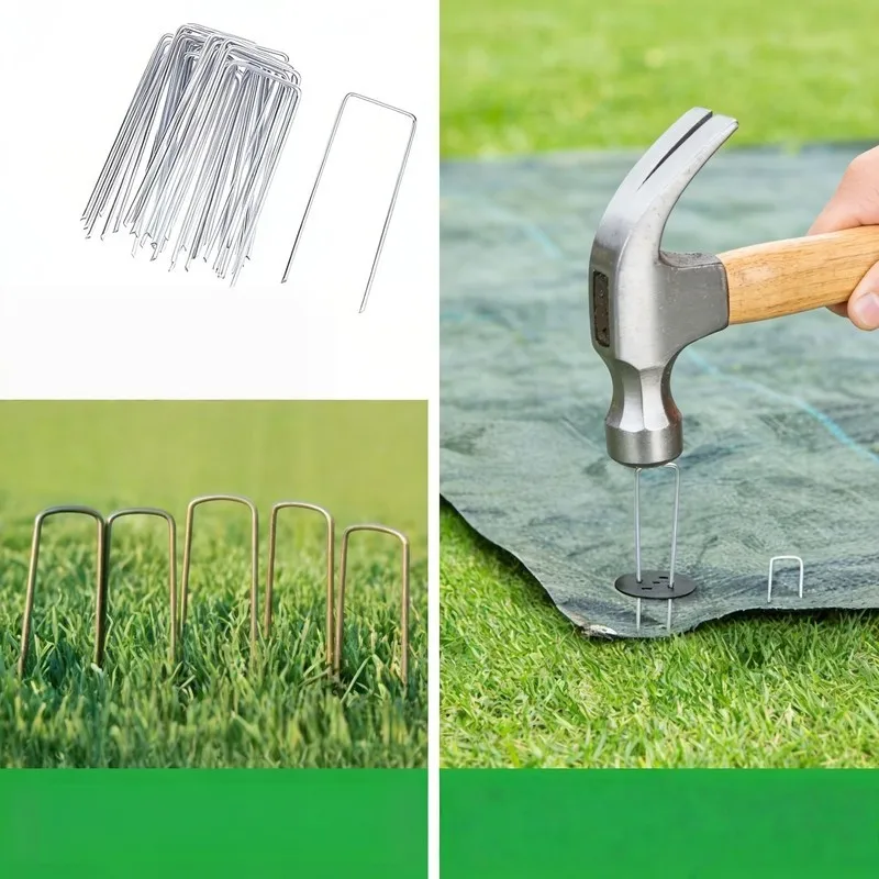 24Pcs Standard U-Shaped Garden Pegs, Sturdy Galvanized Stakes for Landscaping, Decor, Lawn, Fabric, Trellis