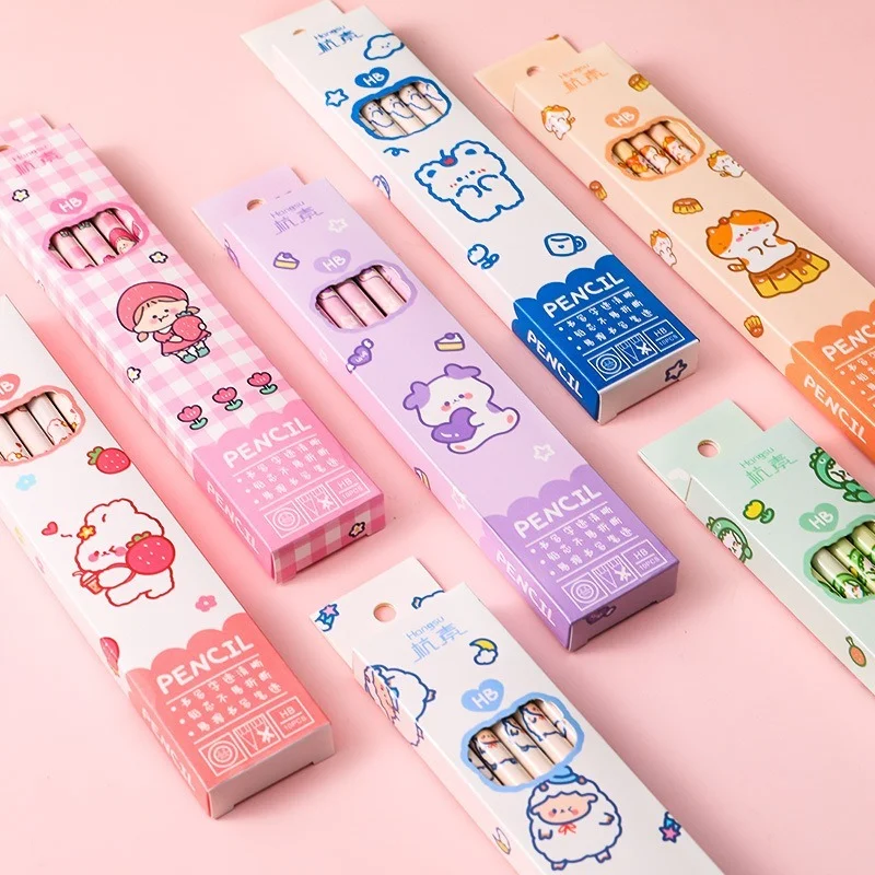 10Pcs Kawaii Cartoon HB Standard Sketch Wood Pencil Set Cute Wooden Pencil Lot Art Supplies Stationery Gift for Student School