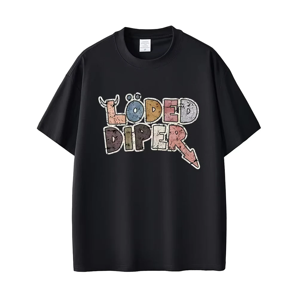 Men's and Women's Casual Retro Short Sleeved T-shirt Loded Diper Pattern T-shirt Men's Rock T-shirt Men's Streetwear Harajuku