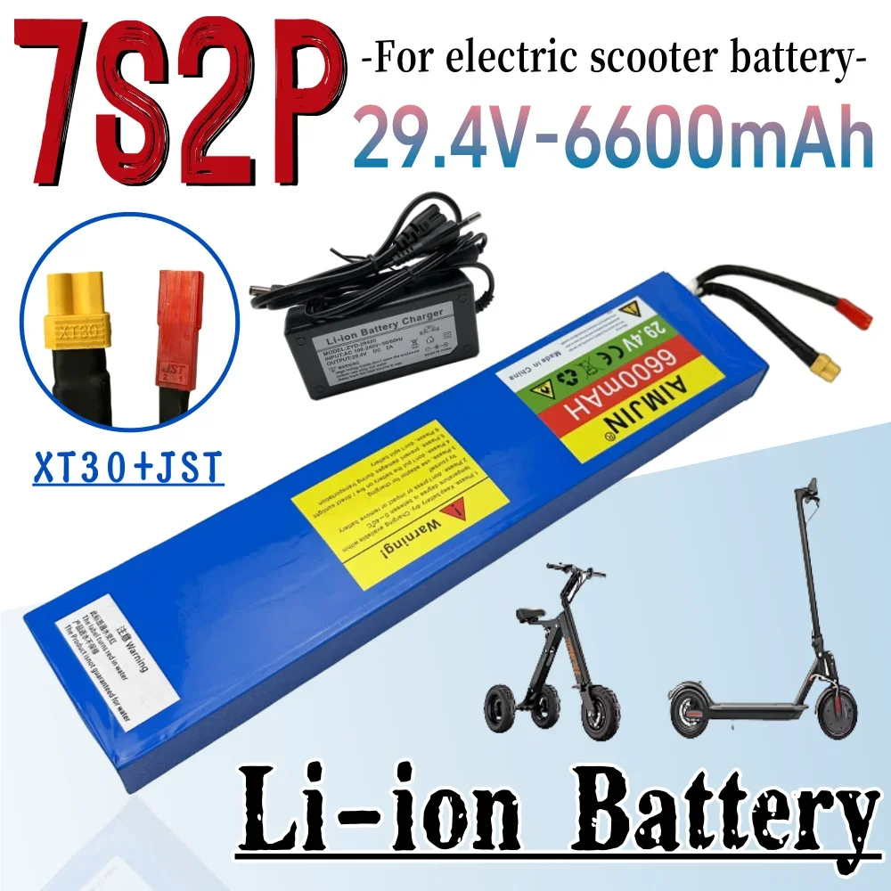 

29.4V 6600mAh 18650 Rechargeable Lithium Ion Battery Pack 7S2P with BMS Suitable for Electric Scooter Battery+ 29.4V Charger