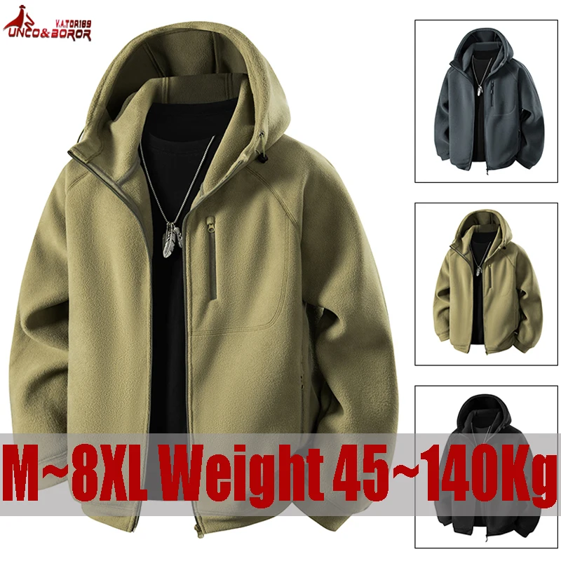 

Плюс размер 7XL 8XL Зимняя мужская флисовая куртка с капюшоном на молнии Мягкое теплое ветрозащитное пальто Уличная рабочая куртка для пешего туризма и рыбалки