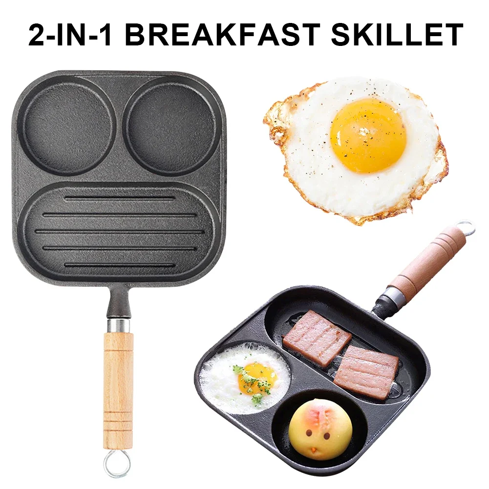 

Cast Iron Egg Burger Maker 3-Cup Non-Stick Steak Cooking Grill Pan Egg Pancake Steak Pan Suitable for Gas Stove Induction Cooker