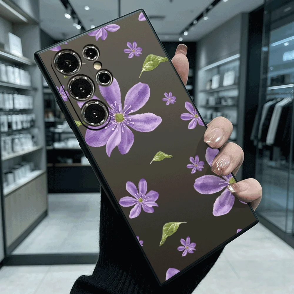Purple Floral Watercolor Slim Fit Phone Case Anti Scratch Drop Protection For Samsung Galaxy S26 S25 S24 Ultra FE A Series