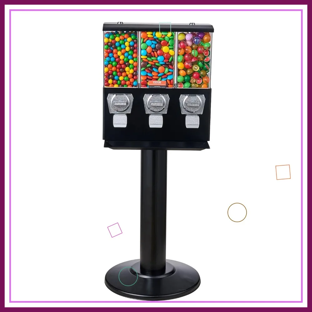 

Коммерческий торговый автомат с тройными отделениями, диспенсер для конфет на монетах с железной подставкой для жевательных мячей, игрушек и закусок