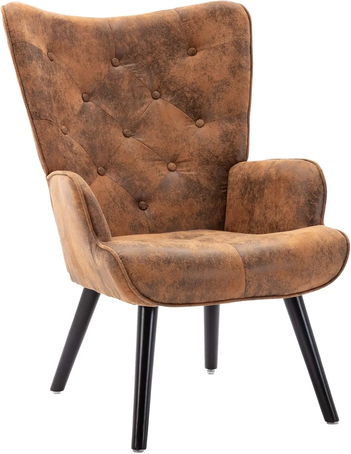 

Dolonm Rustic Accent Chair Vintage Wingback Chair Microfiber Cushioned Mid Century Tall Back Chair with Arms Solid Wood