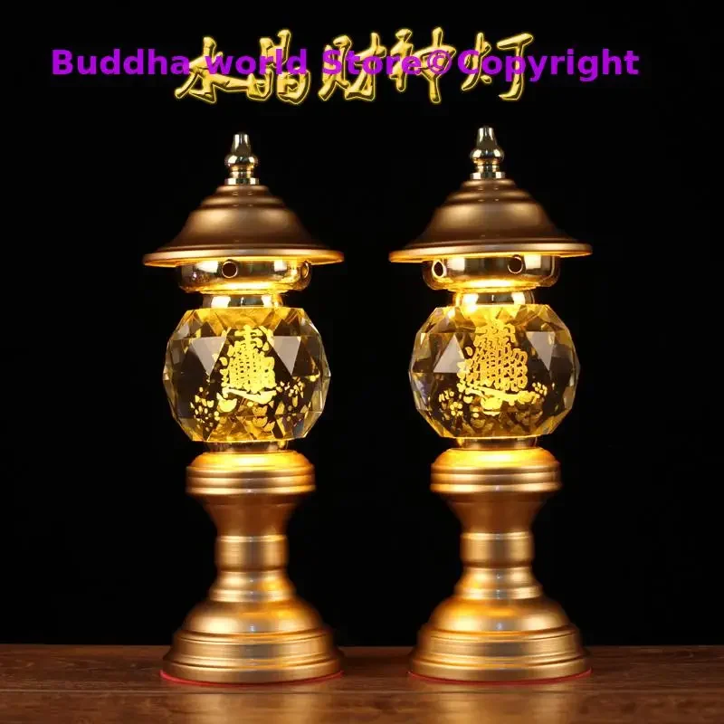 A PAIR 2pcs Buddhism high grade HOME Temple shrine enshrine worship bring wealth money good luck buddha God of wealth lamp 31cm