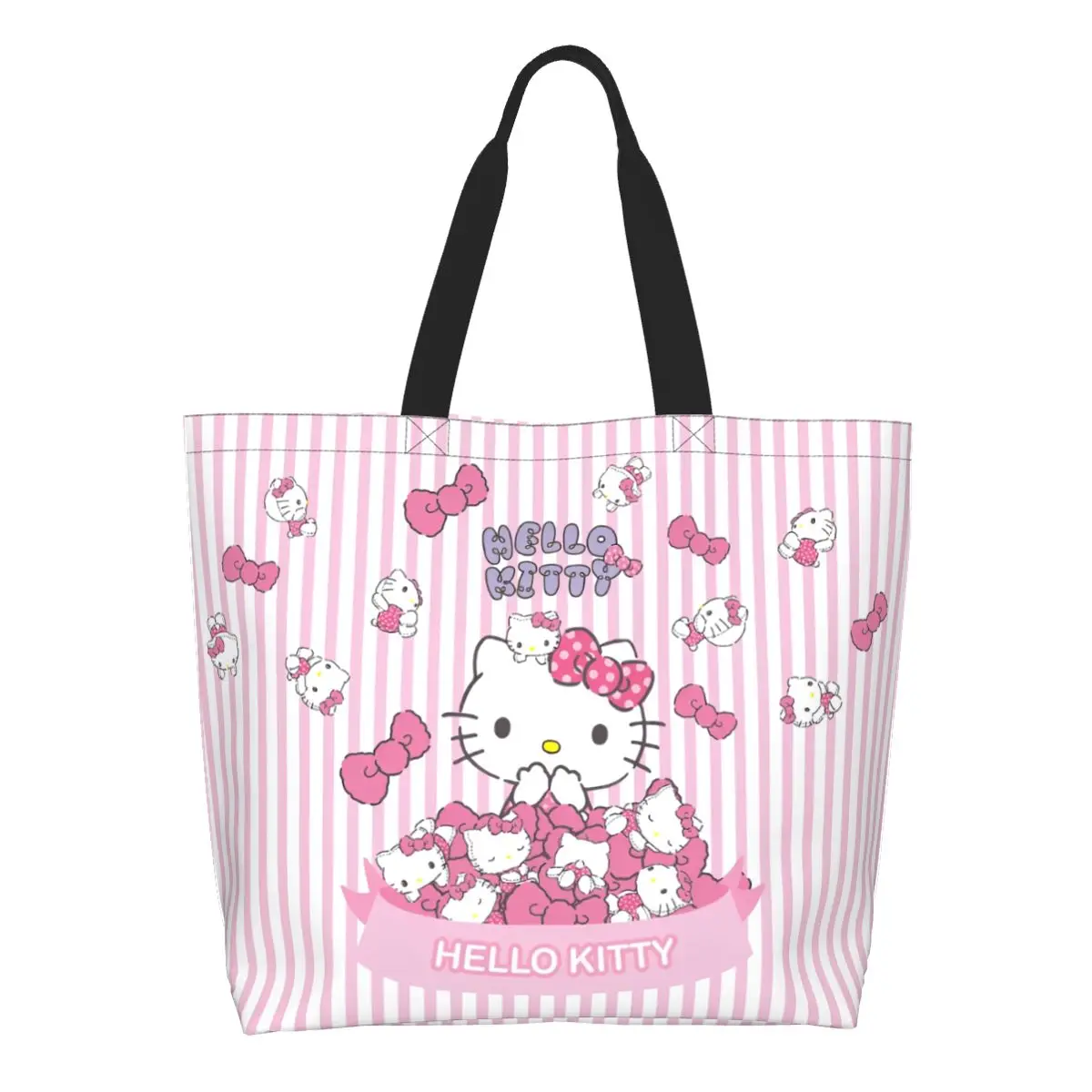 Pink Hello Kitty Cats Cartoon Womens Grocery Bags Large Capacity Lightweight Shoulder Bags