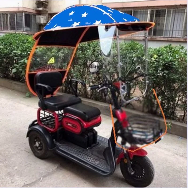 Electric Tricycles Canopy Double Seaters Push-pull and Walkable Tricycles Umbrellas Electric Motorcycle Canopy Bike Cover