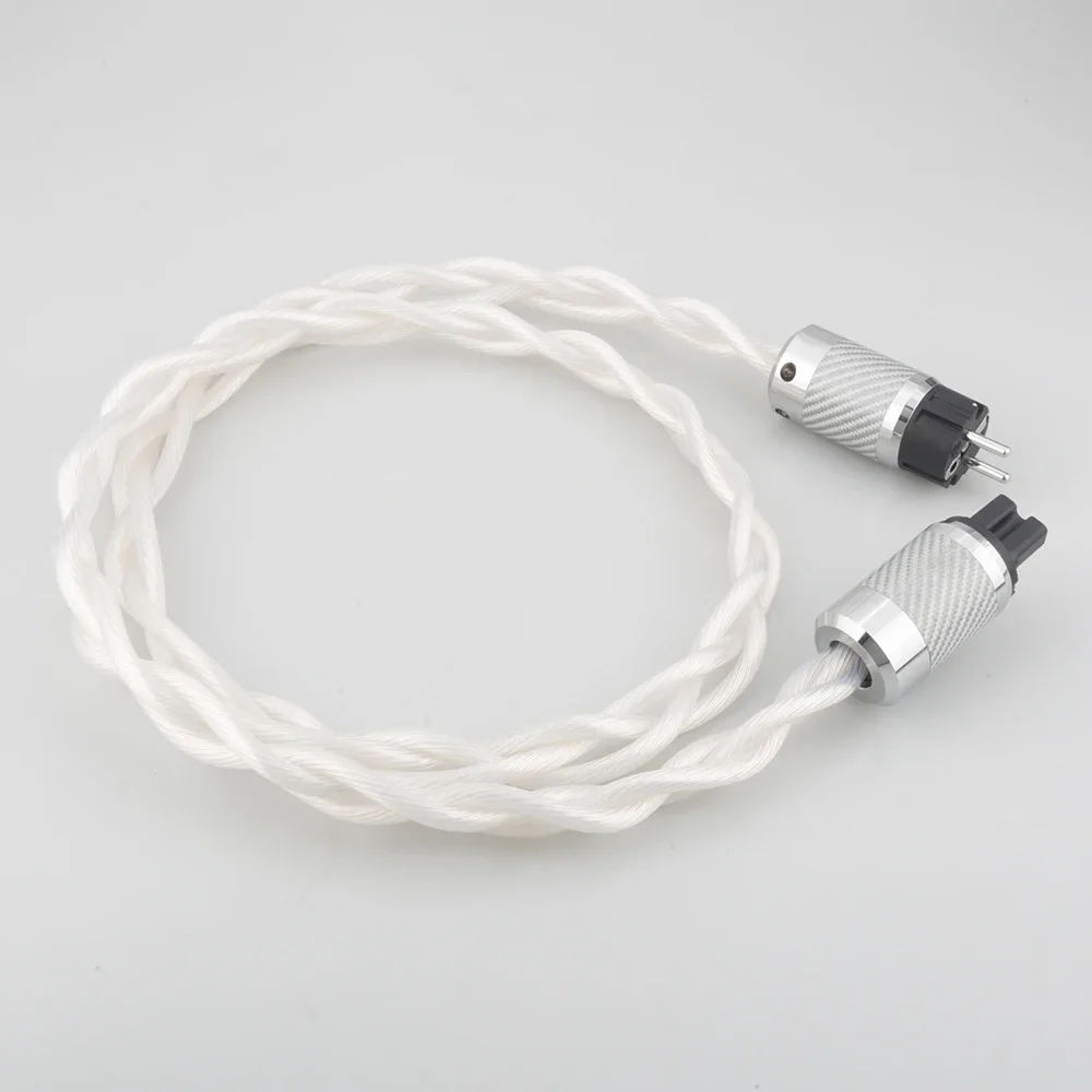 Cabo de alimentação prateado hifi 5n occ único eua/ue/au ac audiófilo amplificador de áudio filtro dac plugue de fibra de carbono banhado a ródio