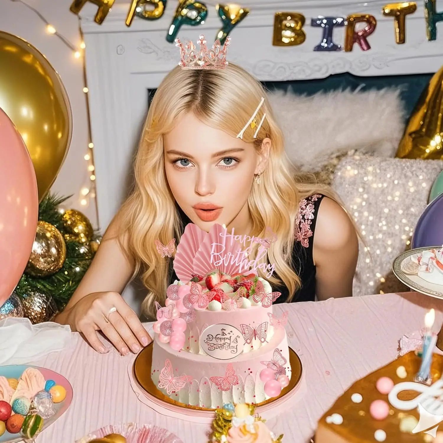 42 Stück Kronen-Kuchenaufsätze, alles Gute zum Geburtstag, Kuchendekorationen, Schmetterlingskronen-Themen-Kuchenaufsätze für Hochzeit, Babyparty, Party-Dekoration – Detail 3