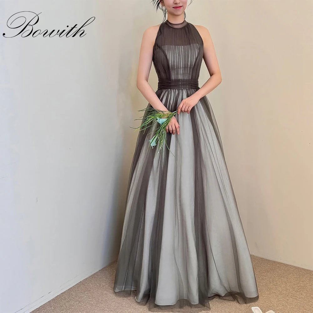 

Bowith O-Neck Sleeveless Korean Evening Dresses Customized A-Line Floor-Length Prom Dresses Elegant Evening Party Dresses