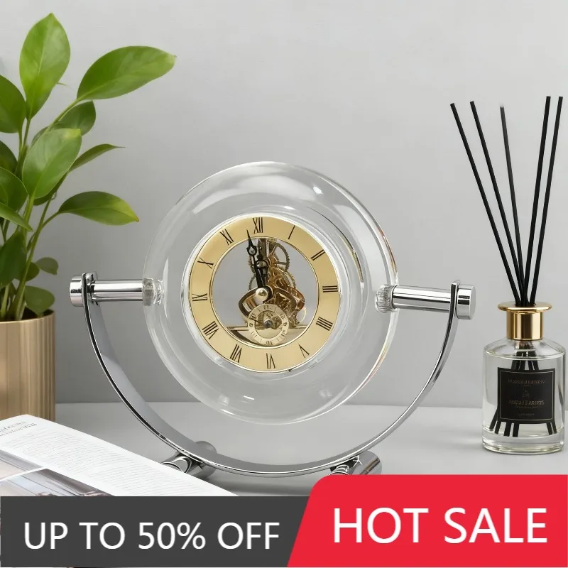 Crystal Table Clock Mechanical Desktop Clock Living Room Desk Clocks Nordic Interior Clocks Retro Room Ornaments Decoration