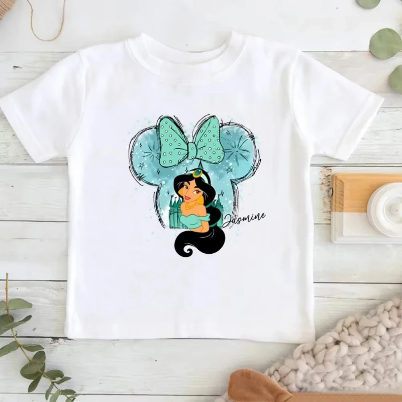 

Disney Child Belle Princess Kawaii Printed T-shirt Baby Girl Soft Cartoon Clothing Cute Graphic Tops Kids Funny Tees