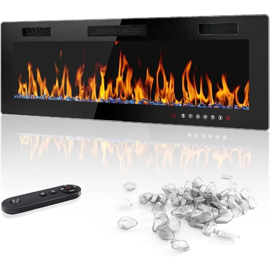 50 inch Electric Fireplace Recessed and Wall Mounted with 750/1500W Heater Linear Flame Design Touch Screen Control Timer Remot