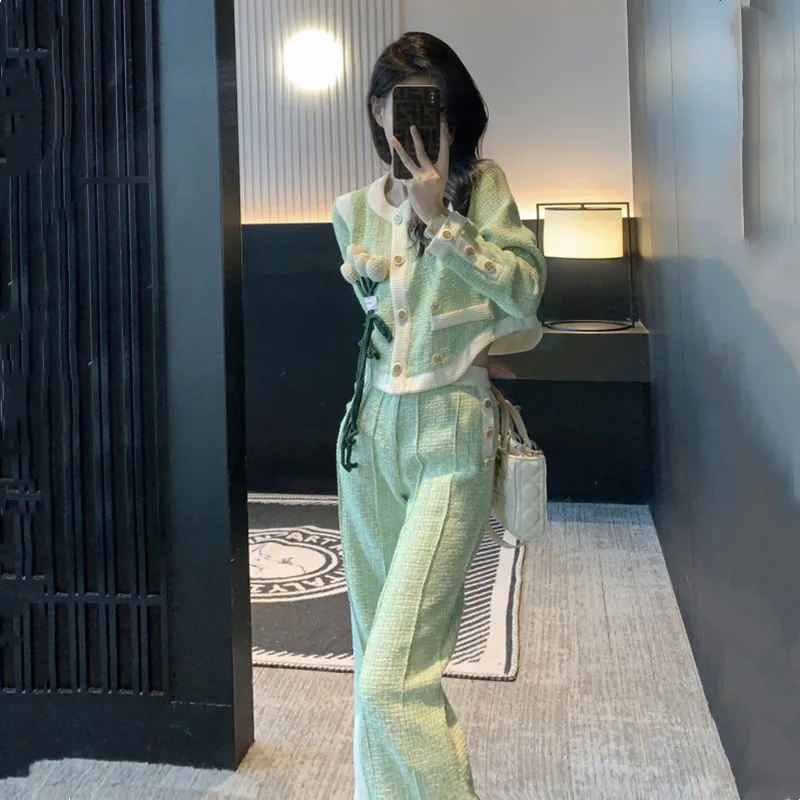 Autumn and winter new fashionable small fragrance style set casual top+temperament high-end wide leg pants two-piece set