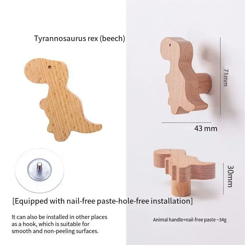 Maniglia della porta dell'armadio camera dei bambini creativo carino piccolo dinosauro maniglia della porta dell'armadio maniglia del cassetto infantile maniglia in legno massello