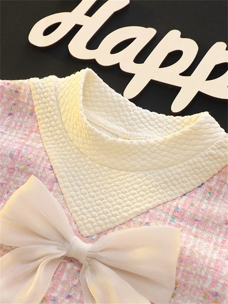 Elegante kinder Kleider Für Mädchen Mode Bogen Langarm Prinzessin Kinder Geburtstag Party Kleid Frühling Weiche Baby Kleidung Outfit – Detail 5