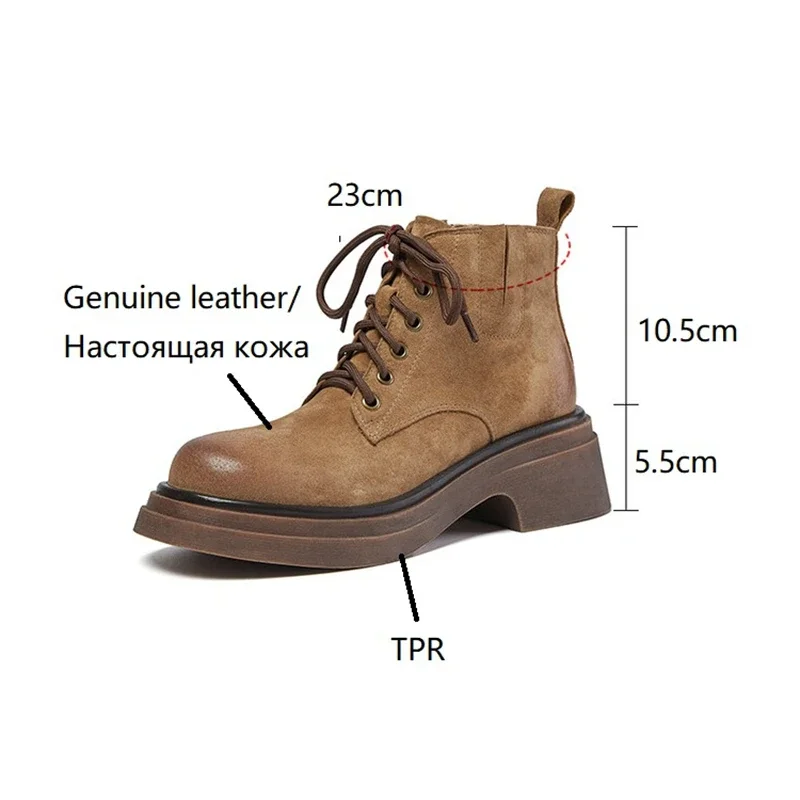 Autumn Women Boots Genuine Leather Boots Women Round Toe Chunky Heel Boots Winter Short Boots Casual Platform Shoes for Women