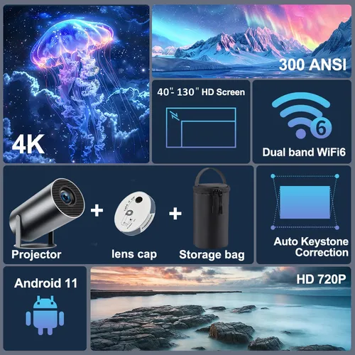 Imagen 2 del producto 2025 DITONG HY300 pro Plus HD 4K Proyector portátil 1280x720P Android LED Video Cine en casa Proyector de cine Película HY320 mini