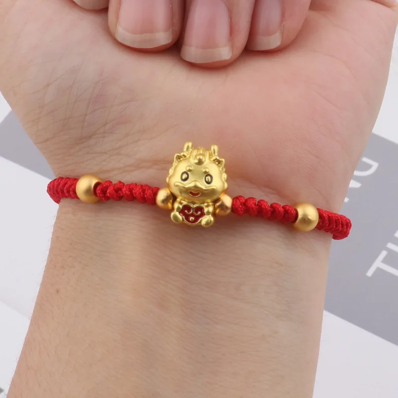 Trendy Gold Dragon Bracelet For Men Jewelry 2024 Zodiac Animal Weaving Red Rope Bracelet For Women Hand Accessories