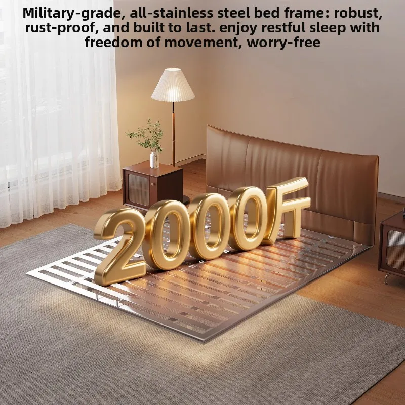 

LH stainless steel leather bedroom double bed metal environmental protection bed leather bed