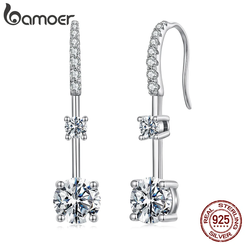

BAMOER 1.1CT Moissanite Hook Earring with Dancing Round Cut Lab Diamond, S925 Hypoallergenic Drop Earring for Women Shining Gift