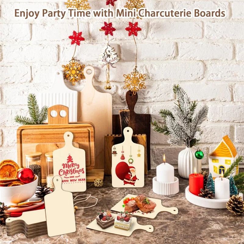 

ABPR-30 Pcs Mini Wooden Cutting Board For Crafts Small Charcuterie Boards Bulk With Handles For DIY Kitchen Cooking Decor