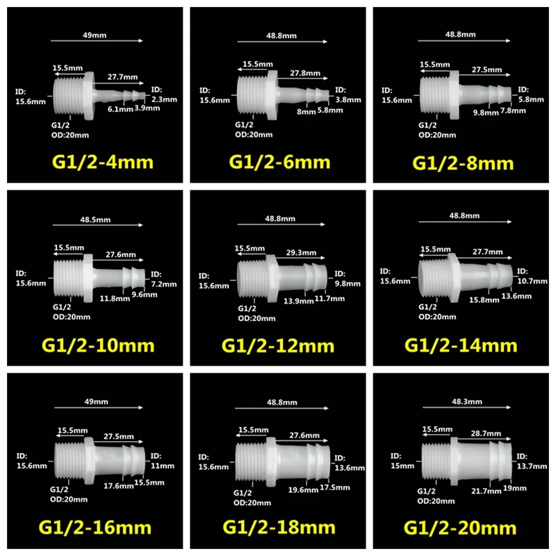 2 ~ 50 sztuk plastikowa rura montaż 4mm 6mm 8mm 10mm 12mm 14mm końcówka króćca do węża 1/2 \