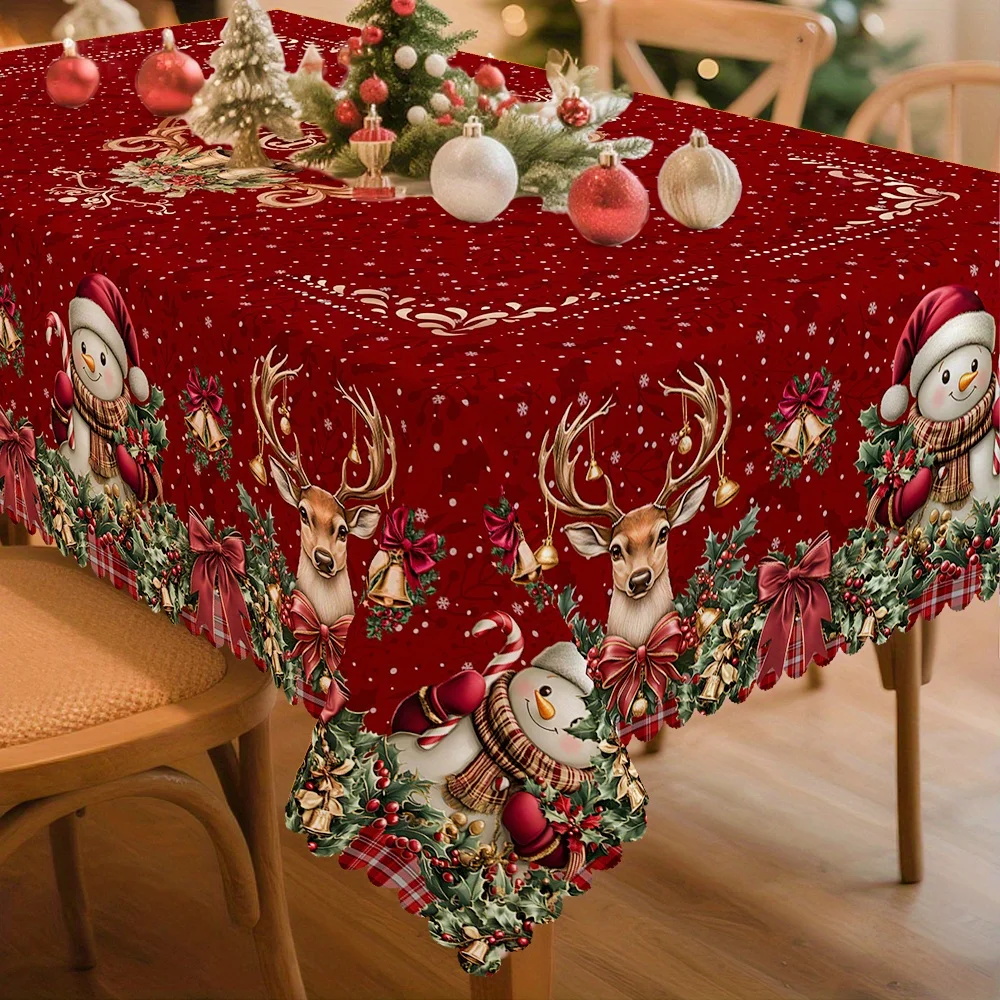 Christmas and winter ice tablecloths, red and white decorations, deer, snowman and holly leaf patterns, vintage, European style
