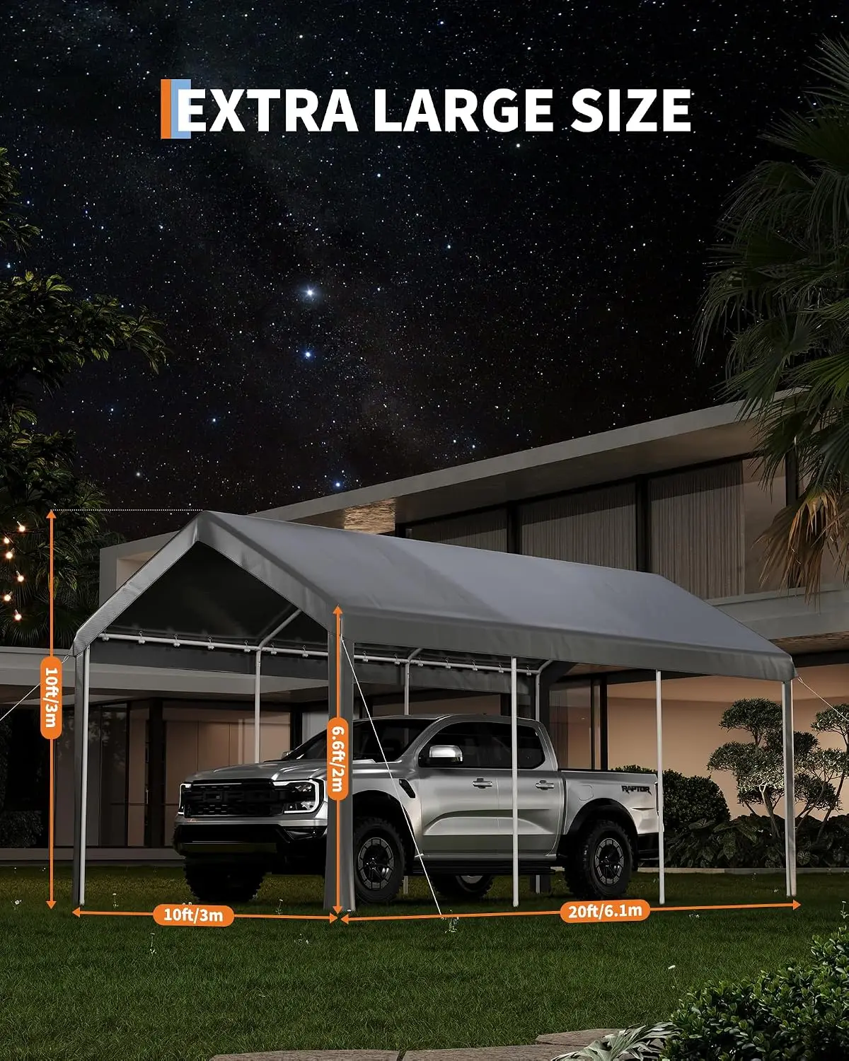 10x20 ft Carport Canopy Galvanized Steel Frame Portable Shelter UV Water-Resistant PE Cover SUVs Trucks Boats, Customized