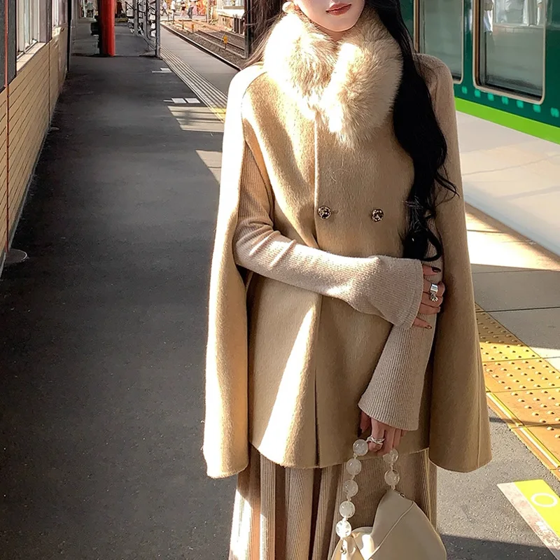 Women's Wool Double-Sided Cape Wool Coat 2025 Autumn and Winter New Short Woolen Coat