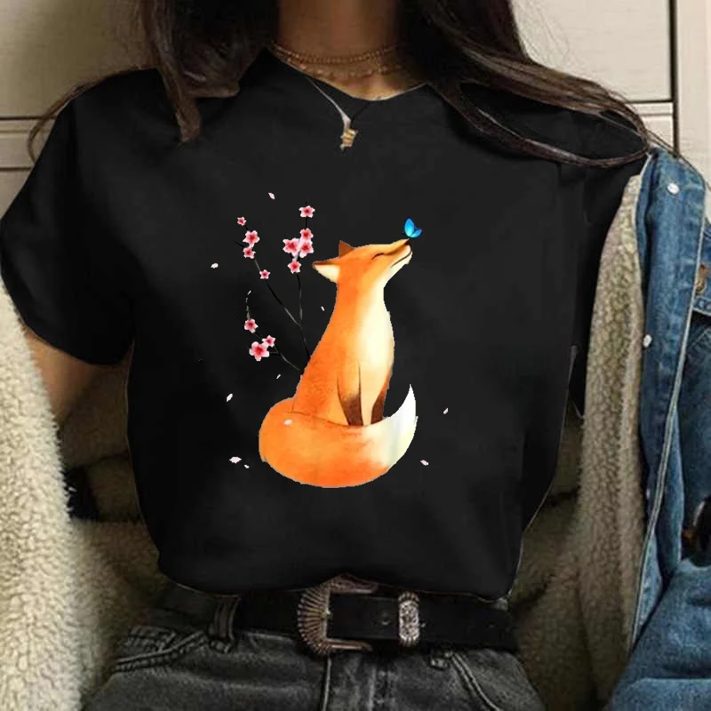 2023 new fox printed T shirt Women hipster cute T-shirt female Fashion seasons Harajuku white O-neck tops Tshirt clothing