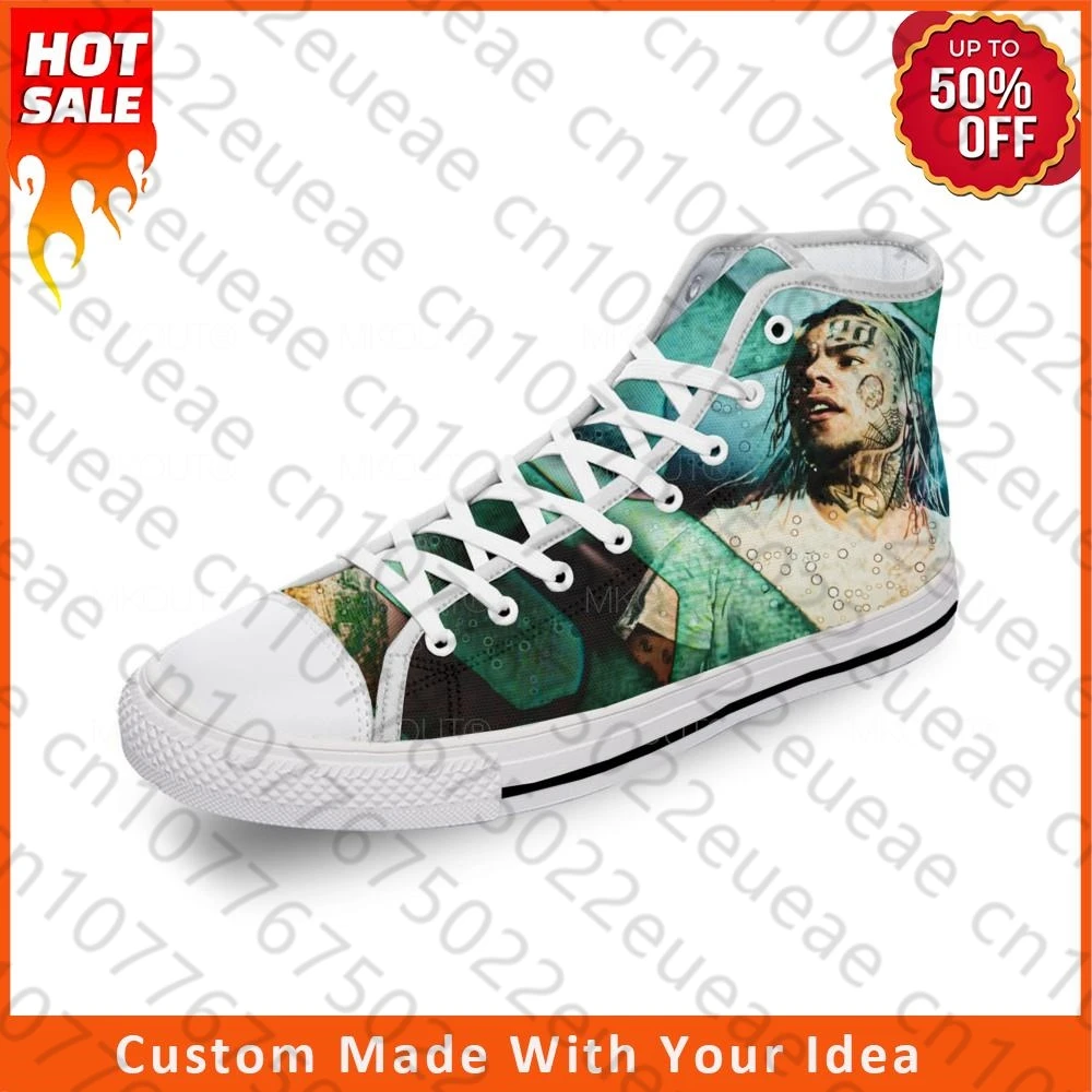 6IX9INE Hip Hop Rapper Rap Music White Cloth Fashion 3D Print High Top Canvas Shoes Men Women Lightweight Breathable Sneakers