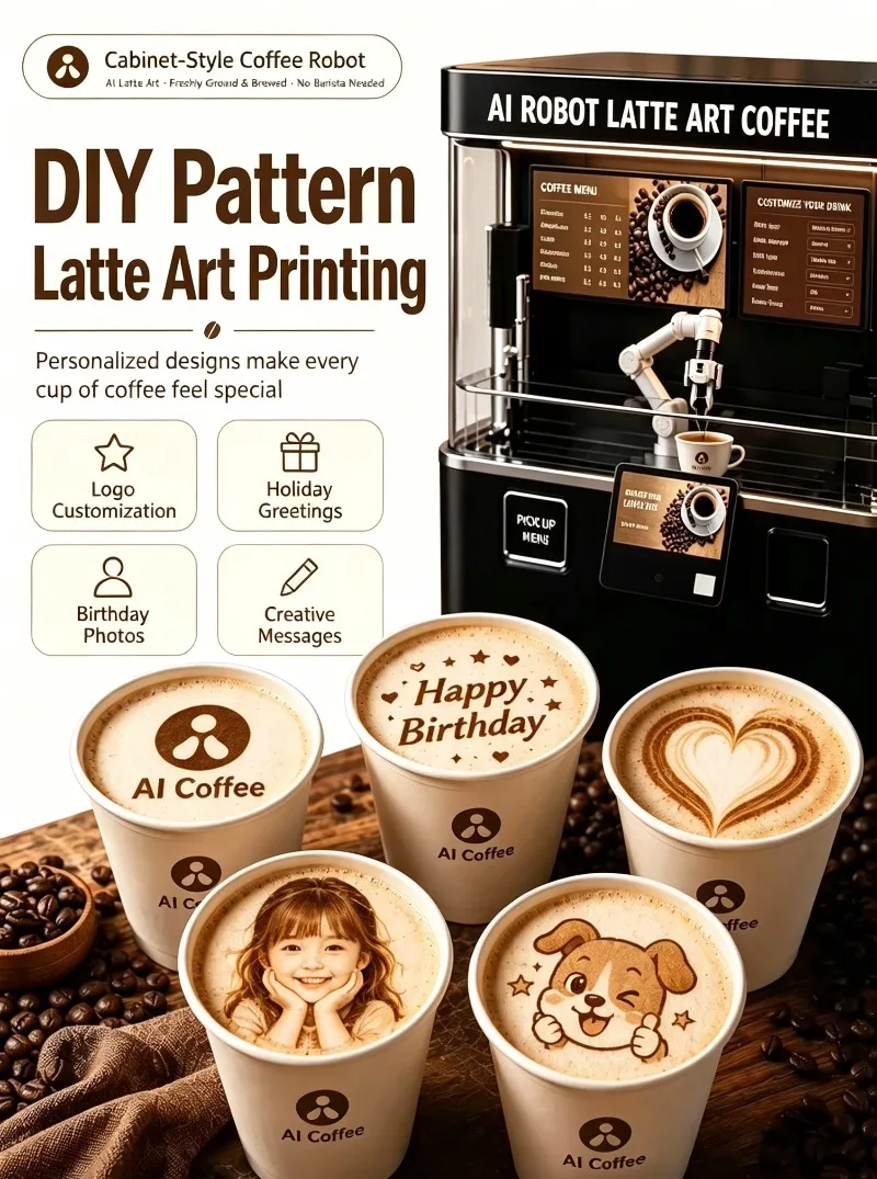 Intelligent Latte Art Robotic Arm Coffee Machine Fully Automatic Freshly Ground Custom