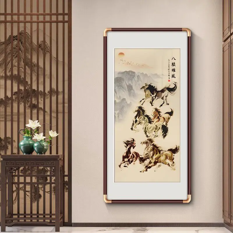 Yjq is successful immediately, Ba Juntu, the entrance is opposite the door, solid wood frame Chinese decorative painting