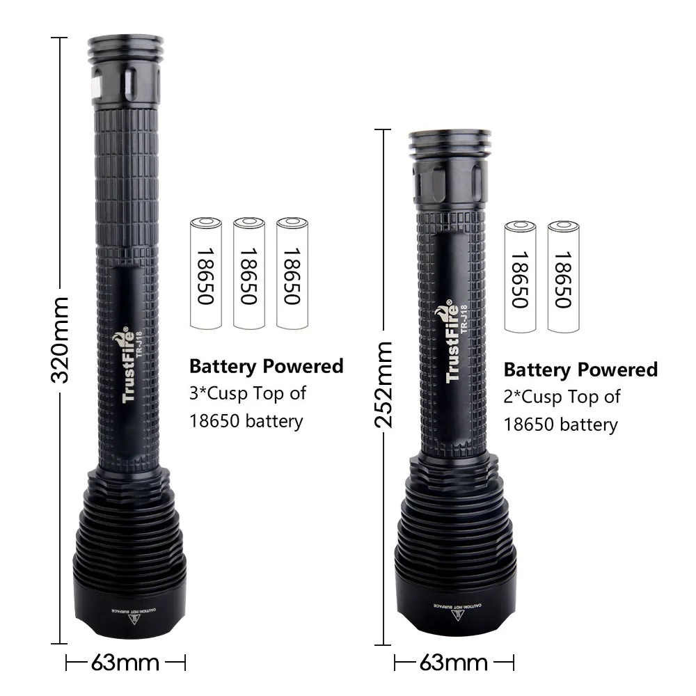 TrustFire-J18 Yüksek Güçlü LED El Feneri Süper Parlak 8000LM Suya Dayanıklı Büyük Avcılık Taktik Lamba 5 Mod 18650 Pil