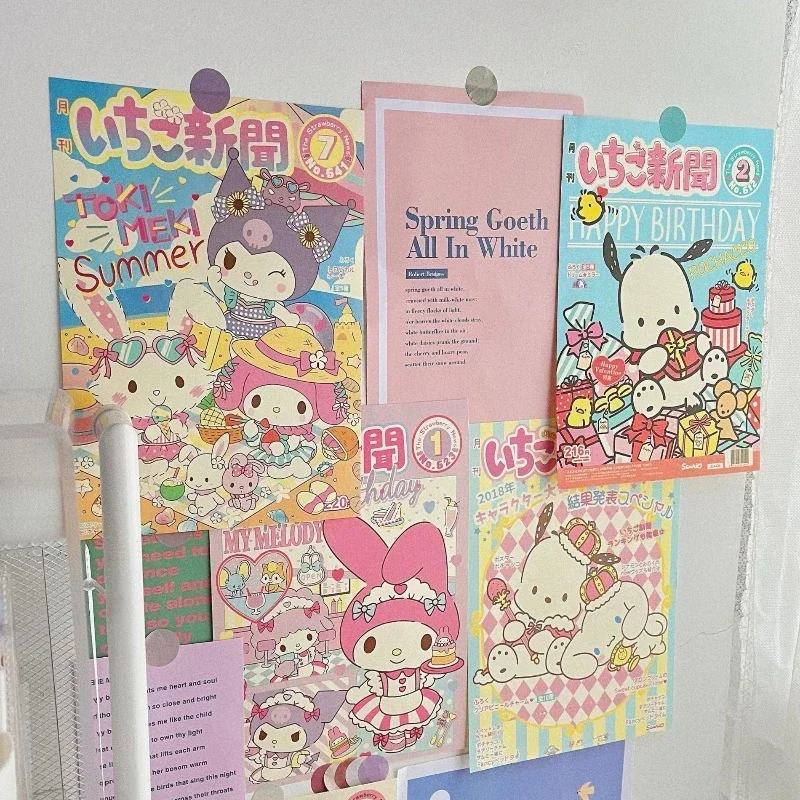 10pcs Japanese Sanrio Family ‌My Melody Monthly Poster Cute Cartoon Anime Wall Decoration Wall Sticker Student Dormitory Kawaii