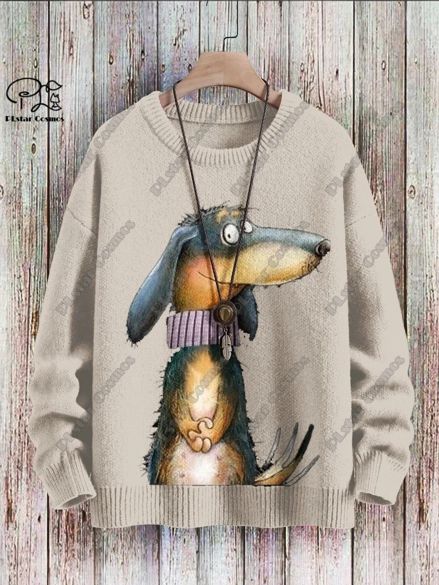 New Animal Series 3D Printing Retro Cute Scarf Dog Art Print Authentic Ugly Sweater Winter Casual Unisex Sweater G-2