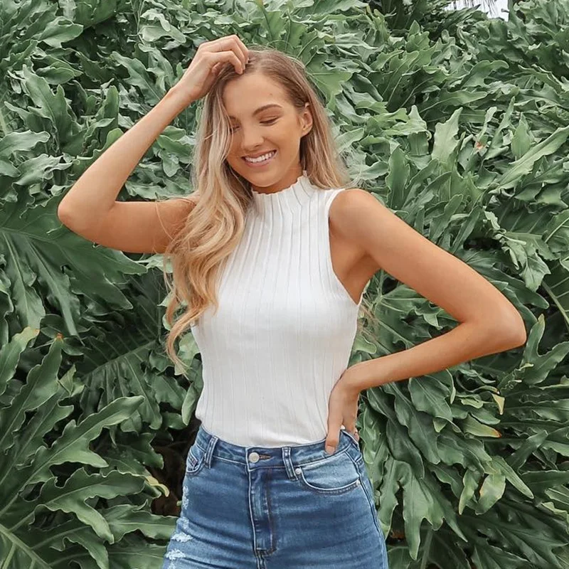 

New Arrival Western-Style Solid Color Ribbed Sleeveless Crop Tank - Bodycon Workout Vest for Women's Casual Wear