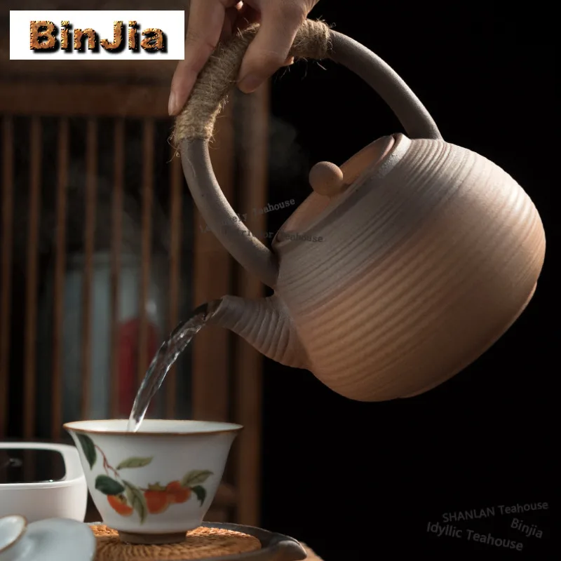 Coarse Pottery Boiling Water Kettle Retro Large Capacity Tea Making Pot Household Herbal Medicine Kettle With Strainer Tea Items