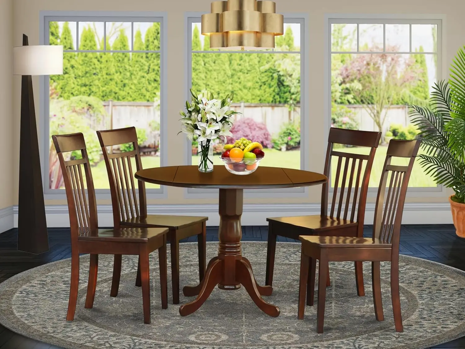5 Piece Dining Set Includes a Round Dining Room Table with Dropleaf and 4 Wood Seat Chairs, 42x42 Inch,, Customized