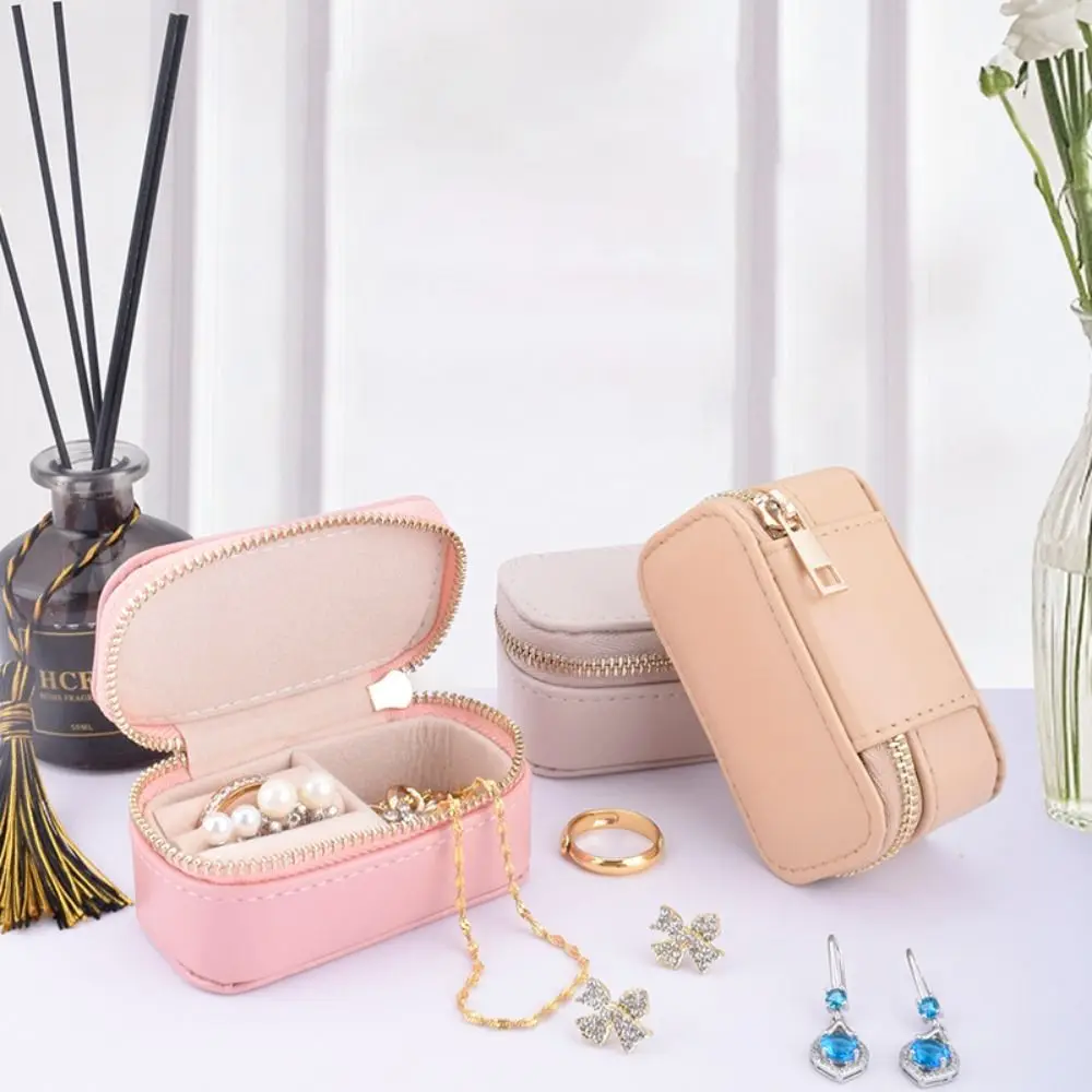 صندوق خاتم صغير مخملي بلون الحلوى وسحاب مجوهرات حقيبة للتخزين ذات سعة كبيرة وطبقة واحدة وأقراط وقلادة منظم للسفر
