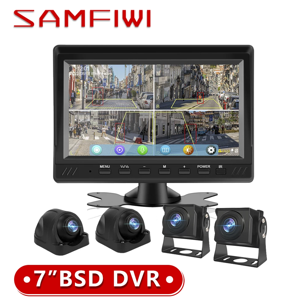 

7" AHD 4CH Truck Monitor BSD Recording DVR 1080P Car Rear View Camera Vehicle IPS Touch Screen Right Outside Speaker