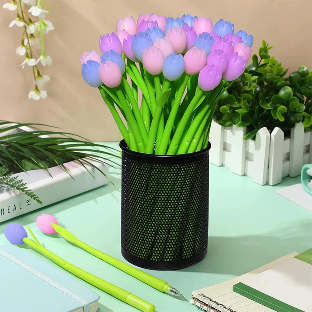 6pcs Ballpoint Pens,Kawaii Creative Discoloration Plant Silicone Tulip Signature Pens,Cartoon Tulips Ballpoint Pens For School