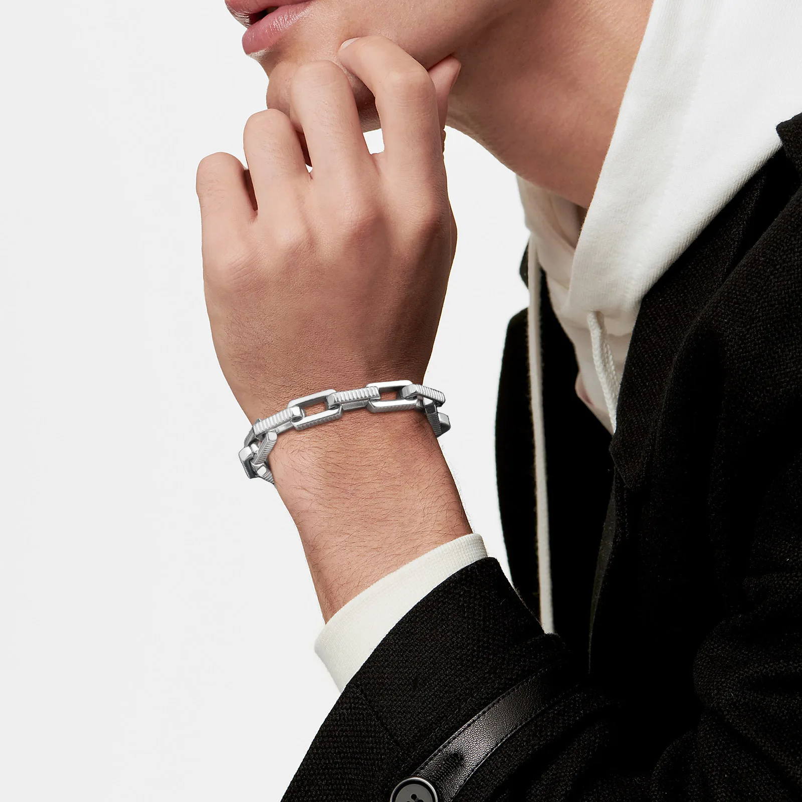 Vnox Chunky Stainless Steel Handmade Link Chain Bracelets, Never Fade Stainless Steel Round Byzantine Links Wristband