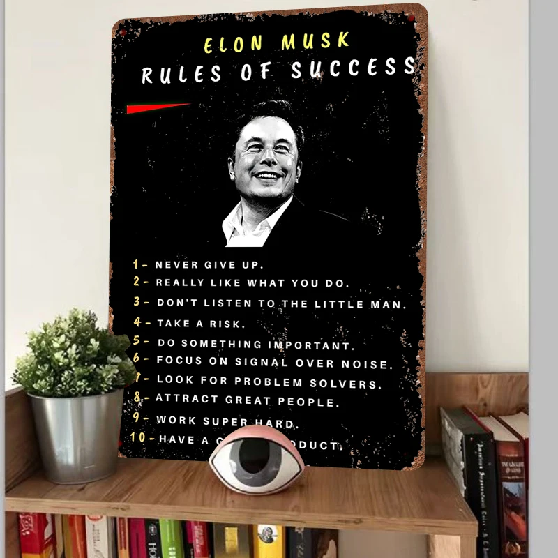 Elon Musk Rules of Success Metal Wall Art Inspirational Entrepreneur Quotes Decor for Office Home Business Motivation Poster