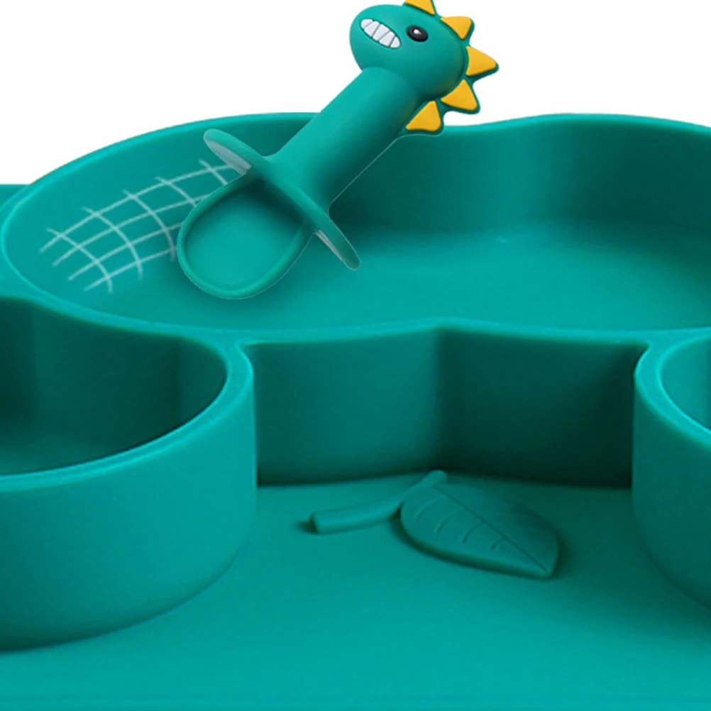 

1 Set Silicone Baby Tableware Set Bright Colors Microwaveable Food Bowl Spoon Fork Compartments Durable Dish Plate For Kids