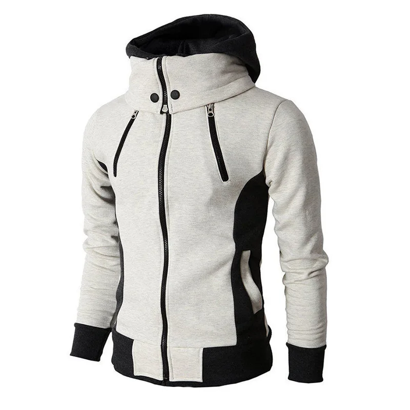 Spring Autumn New Hooded Long Sleeve Fashion Cardigan Man High Street Zipper Patchwork Pockets Outwear Vintage All-match Tops