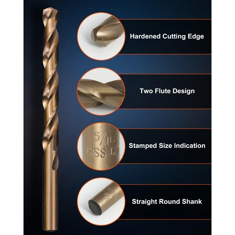 مجموعة لقم الثقب 115 قطعة (1/16 بوصة - 1/2 بوصة)، لقم الثقب M35 HSS، طول الوظيفة، ساق مستقيمة، مجموعة لقم التدريبات المعدنية