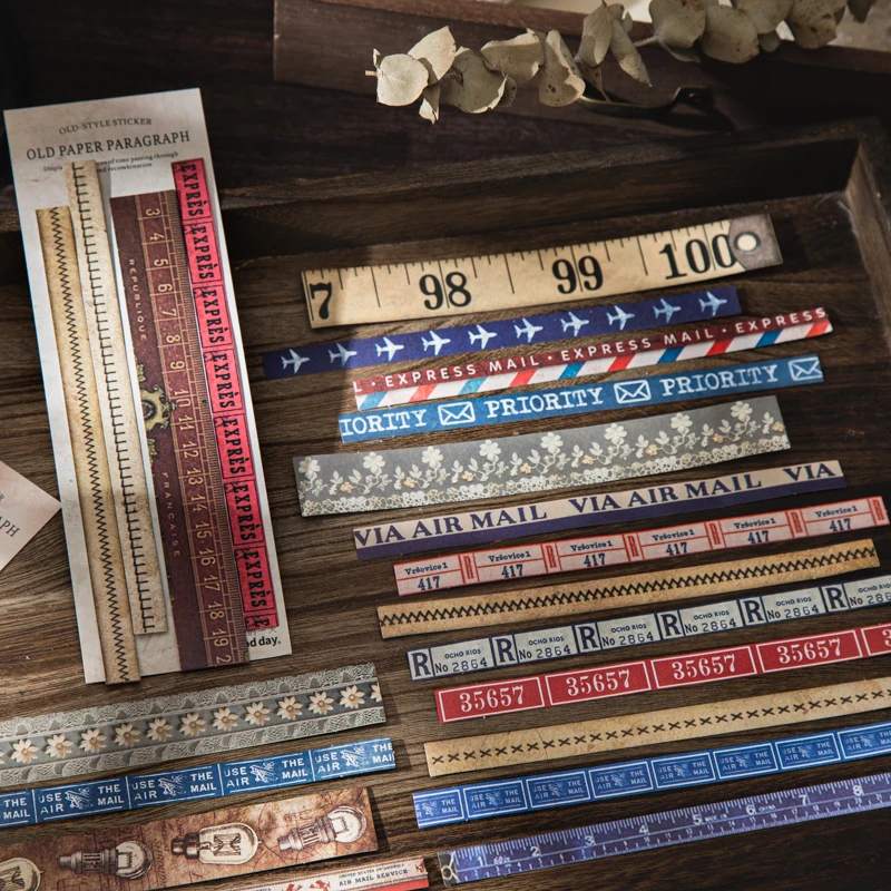 25pcs Vintage Ruler Lace Navigation Clock Stickers DIY Decorative Junk Journal Stickers For Scrapbook Label Diary Album Planner